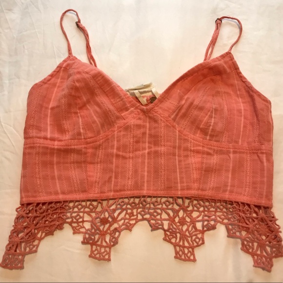 Free People Tops - Free People Coral Lace Crop Top with Lace Bottom